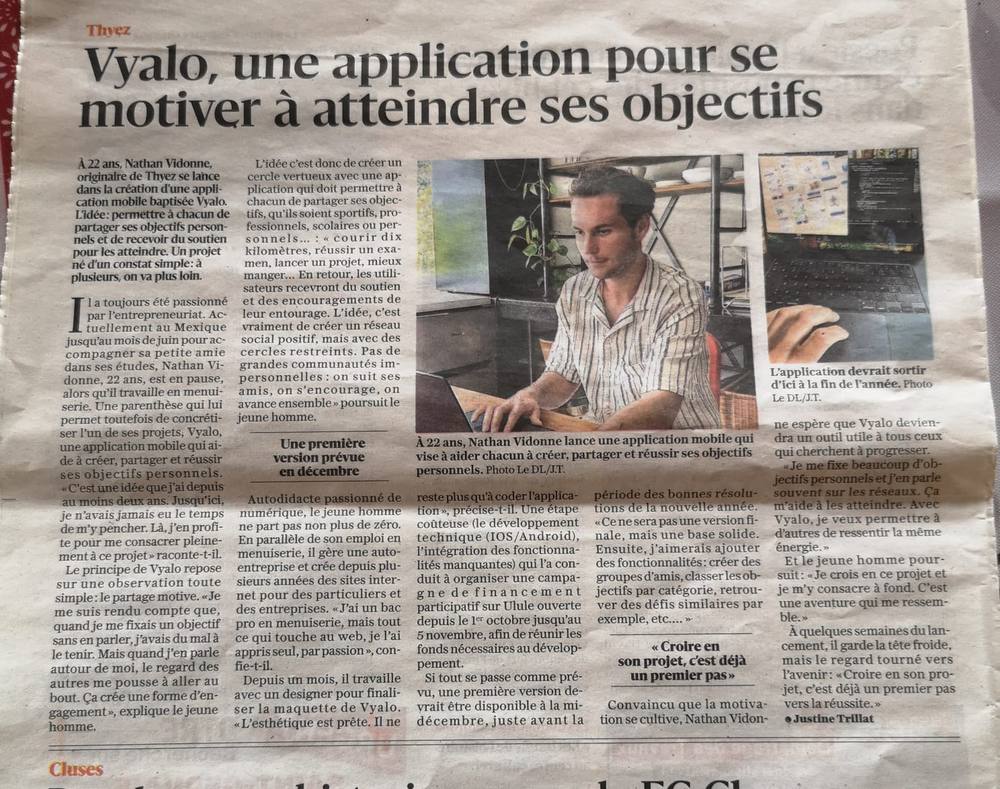 Article du Dauphiné Libéré sur Vyalo, l'application de Nathan Vidonne