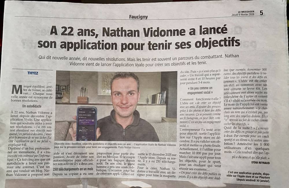 Article du Messager sur Nathan Vidonne et son application Vyalo